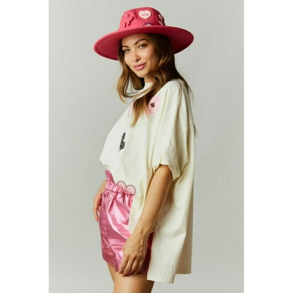 Poker Face Oversized Sequin Top in Cream - Picture 6 of 8